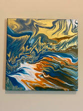 Load image into Gallery viewer, Teal Golden Currents - 12x12&quot; Stretched Canvas Original
