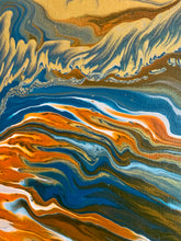 Load image into Gallery viewer, Teal Golden Currents - 12x12&quot; Stretched Canvas Original

