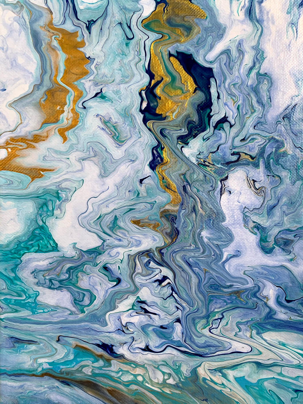Blue Golden Ocean Waves - 8x10